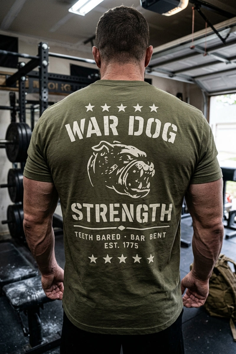 Man wearing the SkivvyFit War Dog Strength Tee
