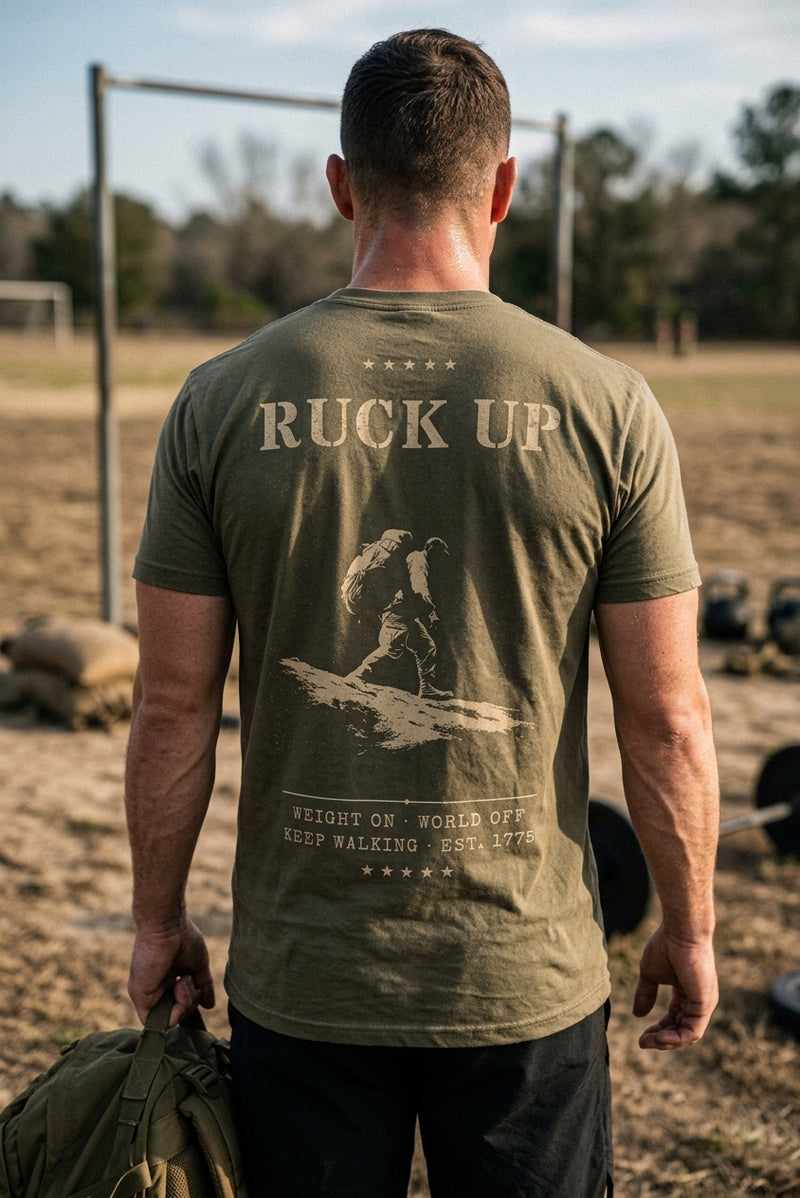 Man wearing the SkivvyFit Ruck Up Tee
