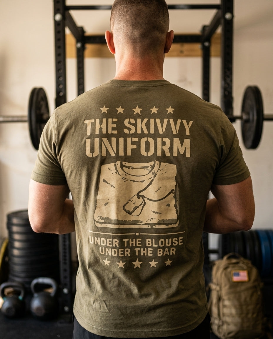 Man wearing the SkivvyFit The Skivvy Uniform Tee