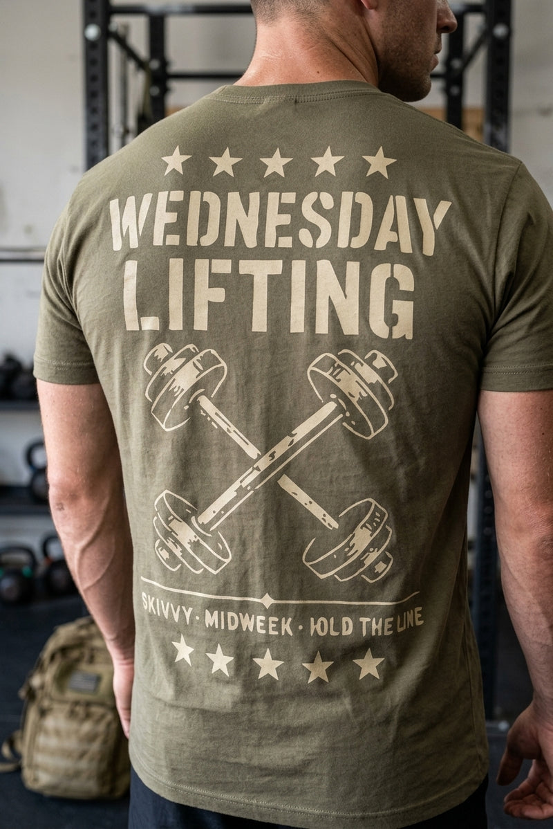 Man wearing the SkivvyFit Wednesday Lifting Skivvy